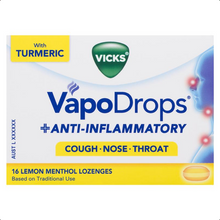 Load image into Gallery viewer, Vicks VapoDrops + Anti-Inflammatory Lemon Menthol 16 Lozenges