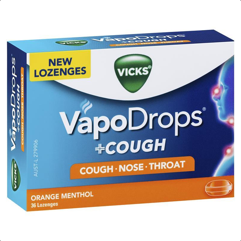 Vicks VapoDrops + Cough Orange Menthol 36 Lozenges