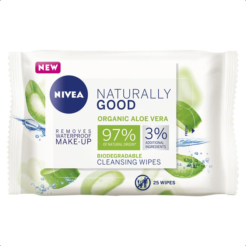 Nivea Naturally Good Organic Aloe Vera Cleansing Wipes 25