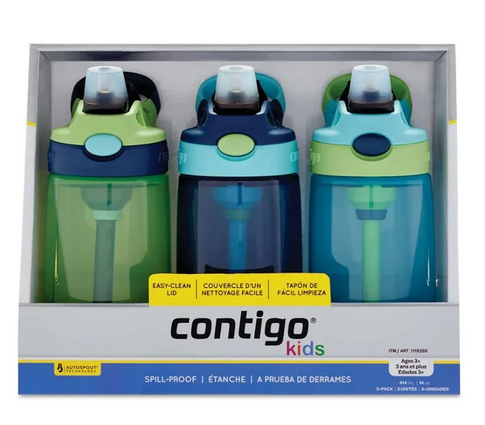 Contigo Kids Autospout Gizmo Water Bottle Triple Pack 3 x 414mL - COLOURS MAY VARY