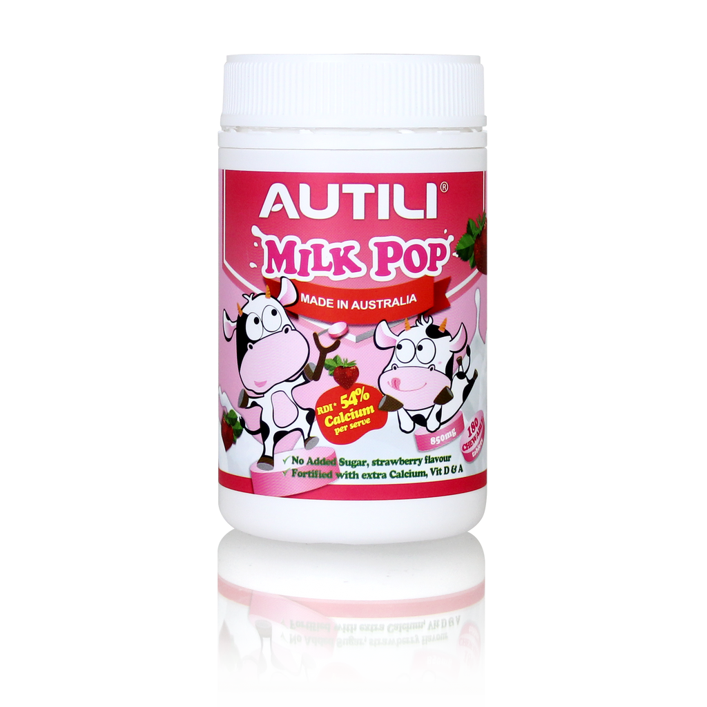 AUTILI Milk Pop Strawberry 850mg 180 Chewable Tablets