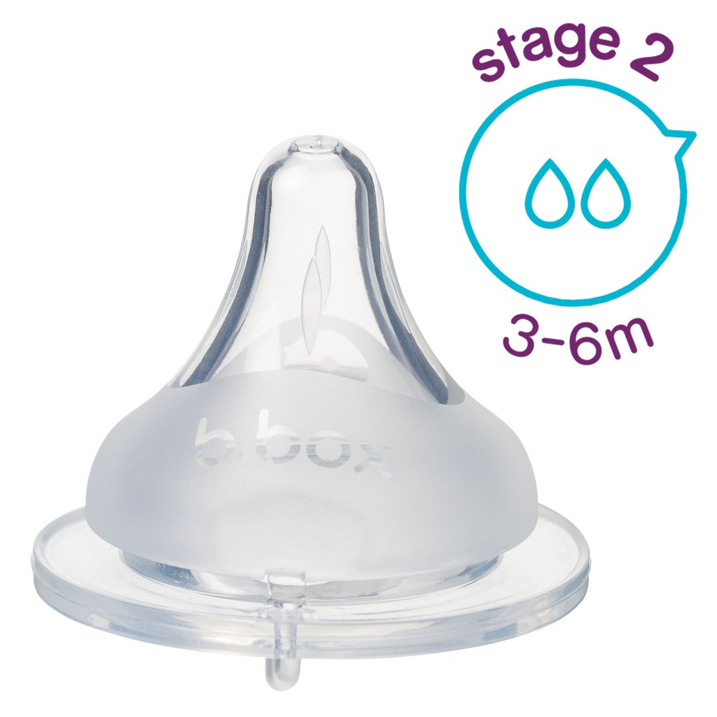 B.BOX Baby Bottle Anti-Colic Teat - Stage 2 (3-6m) 2 Pack
