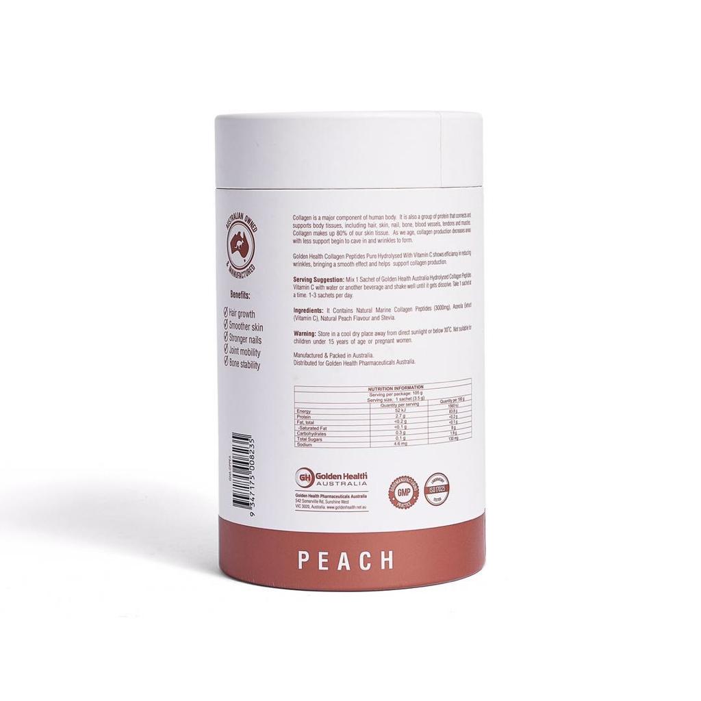 Golden Health Collagen Peptides Powder Peach 30 x 3.5g Sachets
