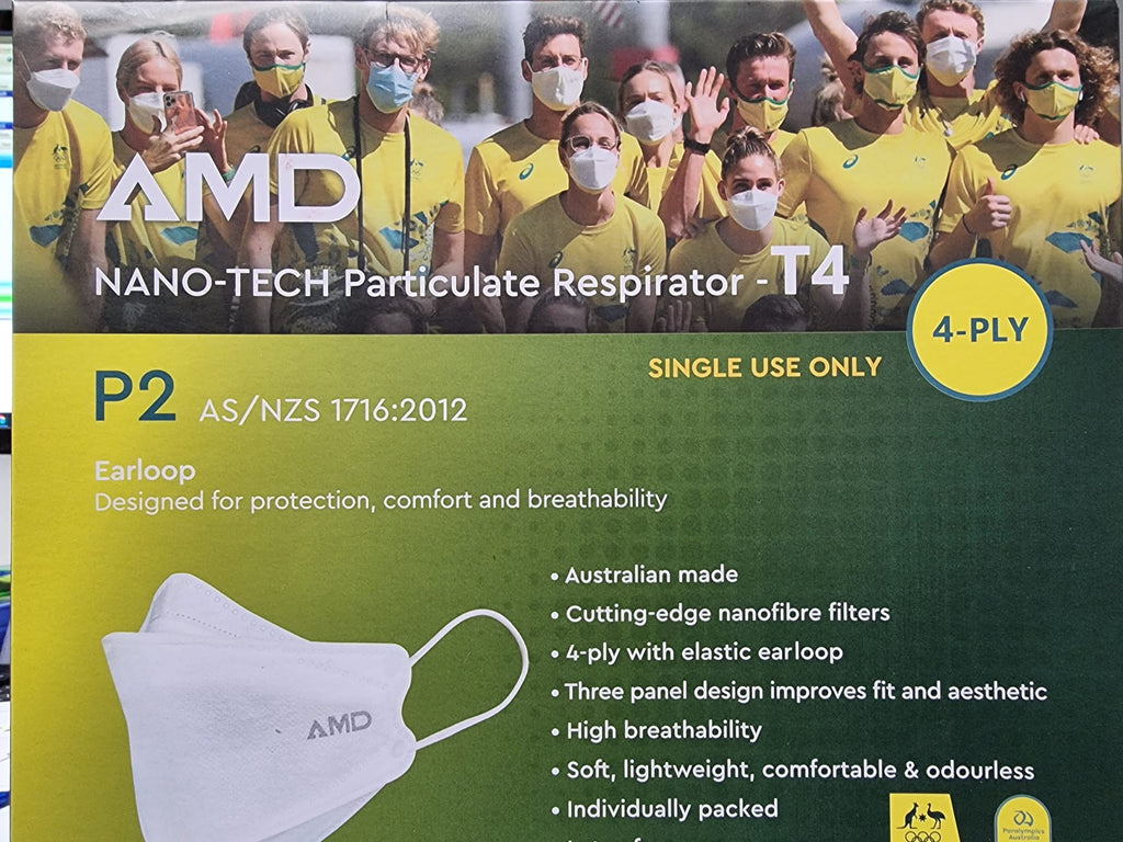 Face Mask - Black Mask AMD NANO-TECH P2 (N95) Particulate Respirator T4 Earloop with Four Layers 50 Pack - Black
