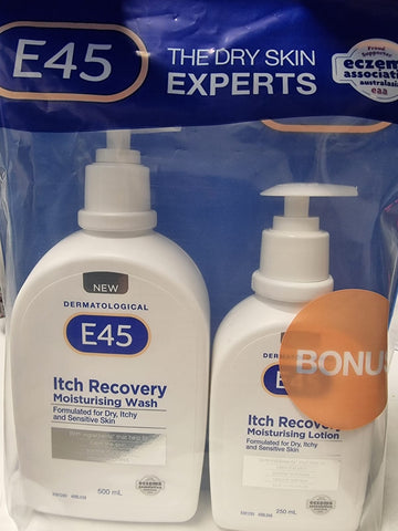 E45 Itch Recovery Moisturising Body Wash 500mL + Lotion 250mL - Special Bundle