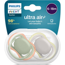Load image into Gallery viewer, Avent Ultra Air Soother 6-18 Months 2 Pack (Colours and Designs may vary)