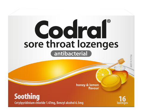 CODRAL Sore Throat Lozenges Honey & Lemon 16 Lozenges