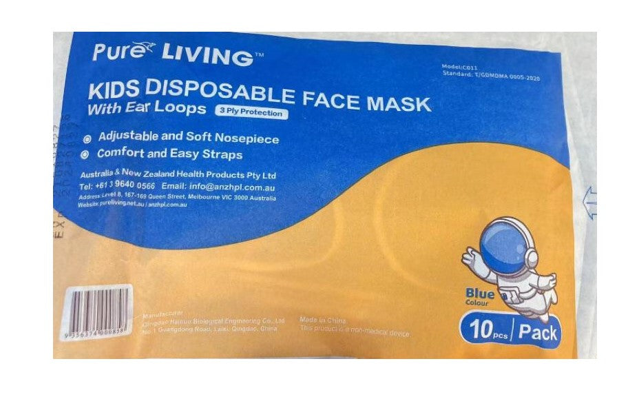 Face Mask - Pure Living Kids 3ply Disposable Face Mask 10 Pack