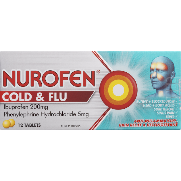 Nurofen Cold and Flu Ibuprofen 200mg Multi-Symptom Relief 12 Tablets