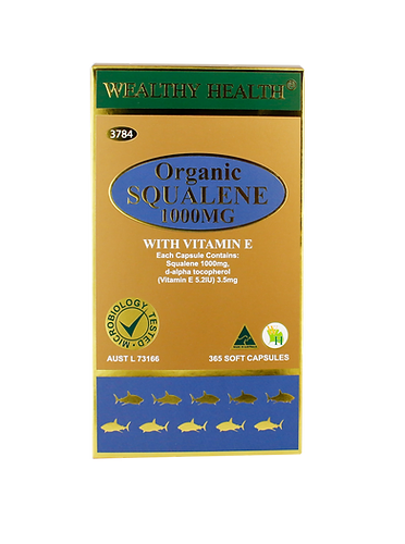 Wealthy Health Organic Squalene 1000mg with Vitamin E 365 Capsules