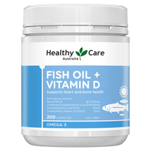 Load image into Gallery viewer, Healthy Care Fish Oil + Vitamin D 200 Capsules