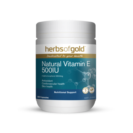 Herbs of Gold Natural Vitamin E 500IU 200 Vegetarian Capsules
