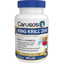 Load image into Gallery viewer, Caruso&#39;s Natural Health King Krill 2000mg + Vitamin D3 30 Capsules