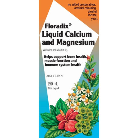Floradix Liquid Calcium & Magnesium with Zinc & Vitamin D3 250mL (Ships June)