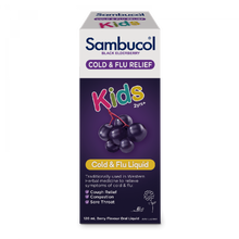 Load image into Gallery viewer, Sambucol Kids Cold &amp; Flu Relief Black Elderberry Liquid 120mL