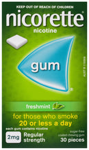 Load image into Gallery viewer, Nicorette Quit Smoking Regular Strength Fresh Mint Chewing Gum 2mg 30 Pieces