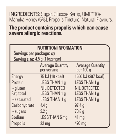 COMVITA Soothing Manuka Honey Lozenges with Propolis Lemon and Honey 40 Lozenges