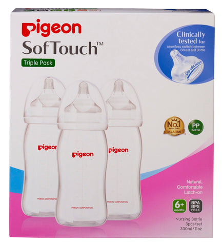 Pigeon SofTouch Peristaltic Plus PP Bottle Triple Pack 330mL