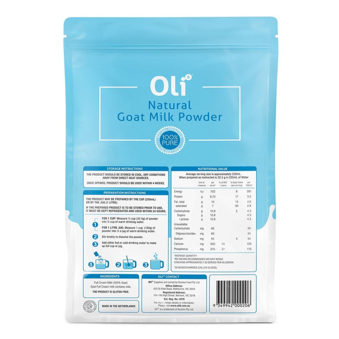 Oli6 Natural Goat Milk Powder 1Kg