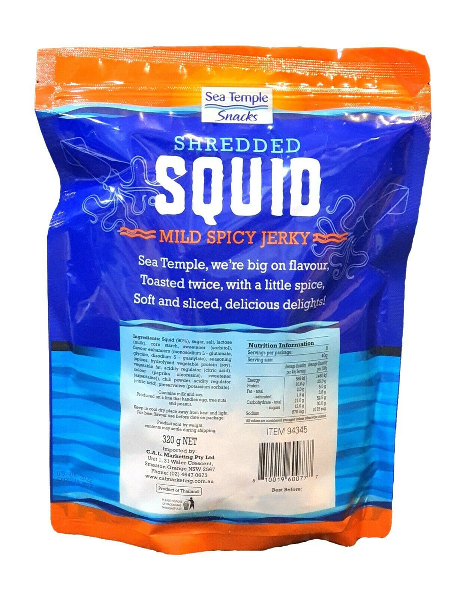 Sea Temple Dried Shredded Squid Jerky Mild Spicy 320g Better Value