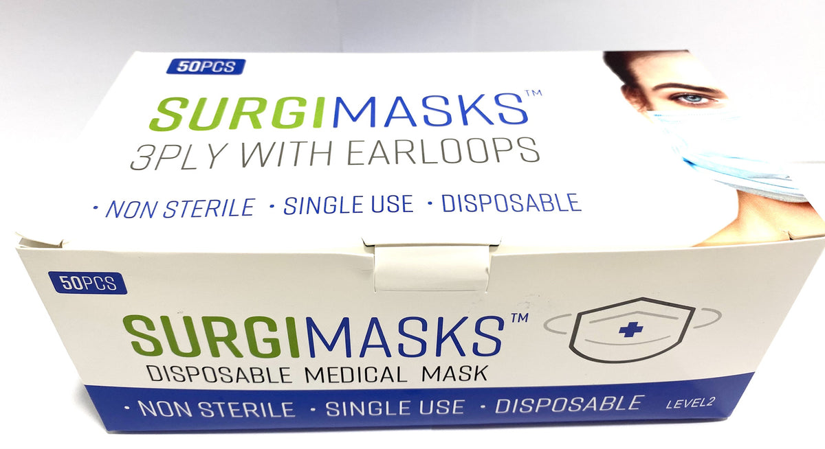 Face Mask - SurgiMasks Disposable Face Masks Level 2 3Ply 50 PCs Box