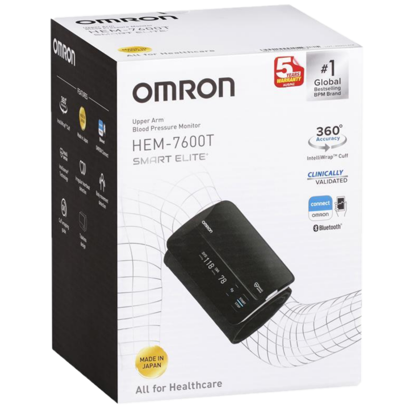 Omron Smart Elite HEM 7600T Blood Pressure Monitor Bluetooth Tubeless + BodiSure Weight Basic Scale BWS100 Special Bundle