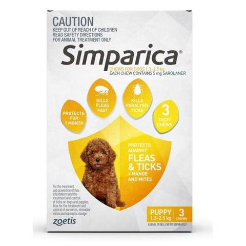 Simparica 5Mg 1.3 - 2.5Kg Yellow 3 Pack