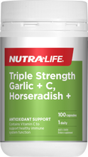 Load image into Gallery viewer, Nutra-Life Triple Strength Garlic + C, Horseradish + 100 Capsules